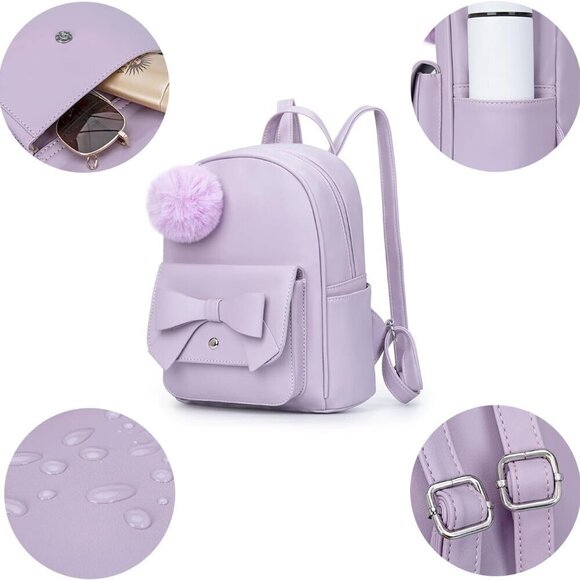 Girls Mini Backpack PU Leather Pompom Shoulder Bag for Women Teens Casual main image 4